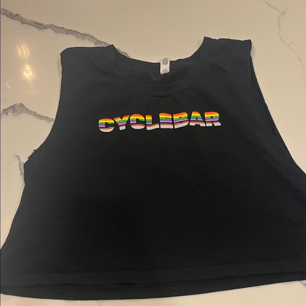CycleBar Women's Black Muscle Tee with Rainbow Logo